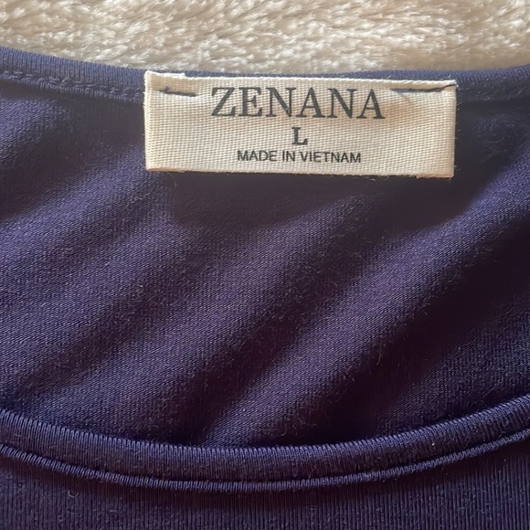 NWOT Zenana Navy Crewneck Roll-Sleeve Curved-Hem Tunic Tee - Picture 7 of 9
